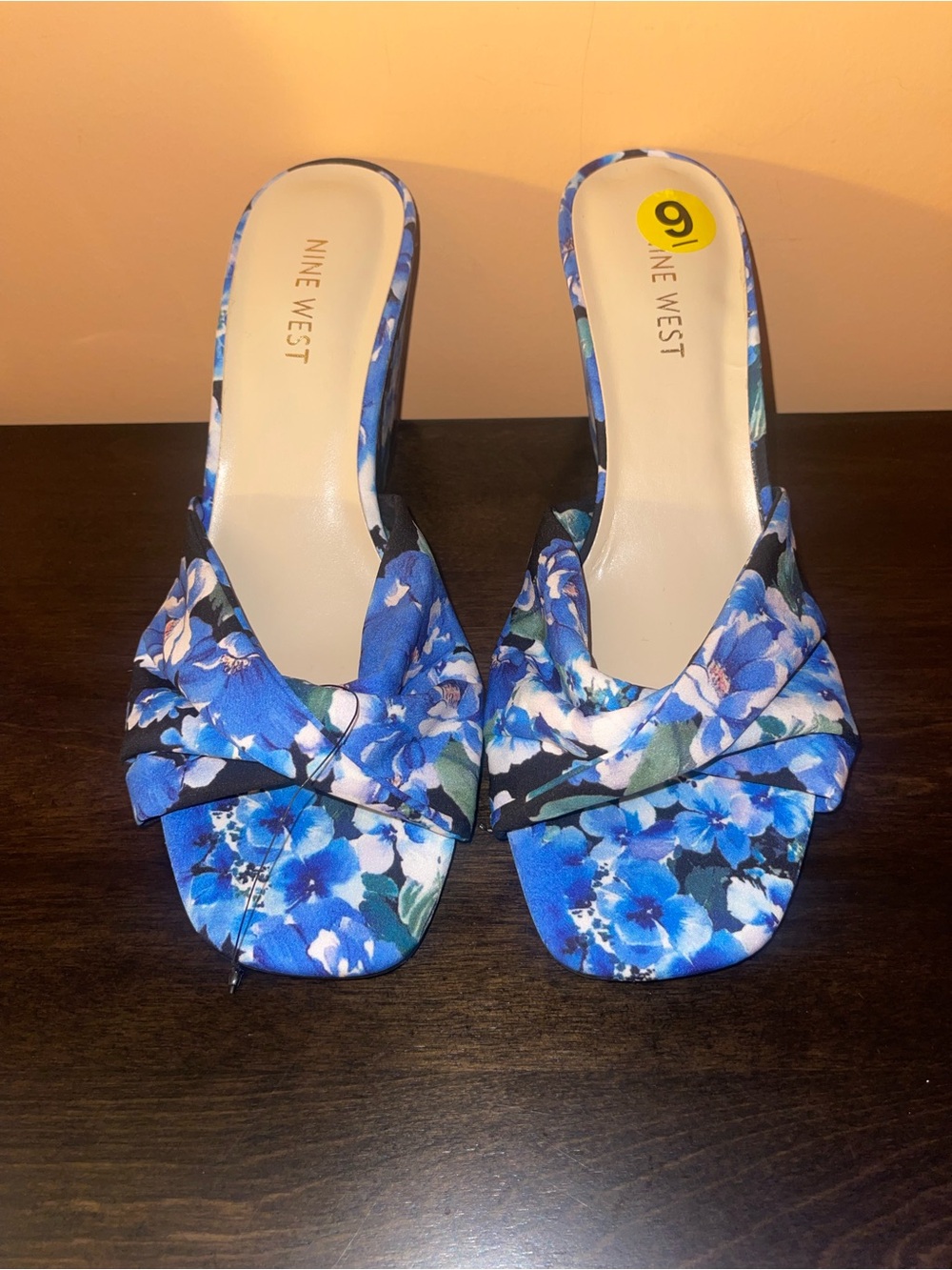 Nine West Blue Floral Knot-Front Slide Sandals